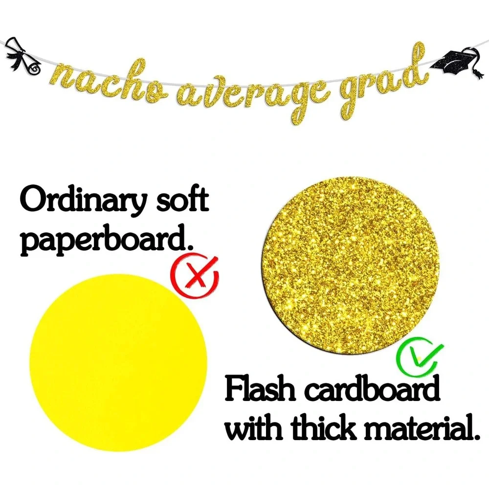 Nacho Average Grad Gold Glitter Graduation Banner 8.3ft Party Decoration Sign